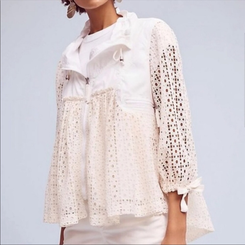 ✨Host Pick✨ Anthropologie Hei Hei Ivory Crochet Full Zip Windbreaker Jacket